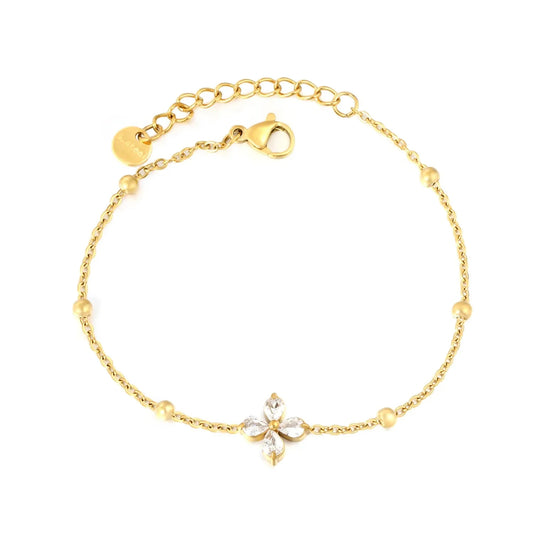 Elegant Floral CZ Bracelet Stainless Steel Waterproof