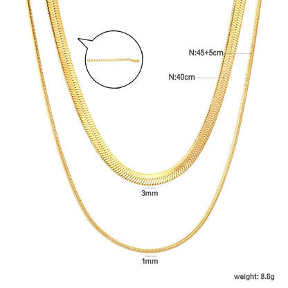 Wholesale Waterproof PVD Gold Sculpted Double Layer Snake Chain Set
