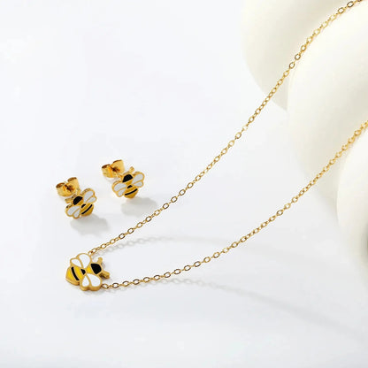 Factory Direct 304L Stainless Steel Bee Jewelry Set Hypoallergenic Necklace & Earrings