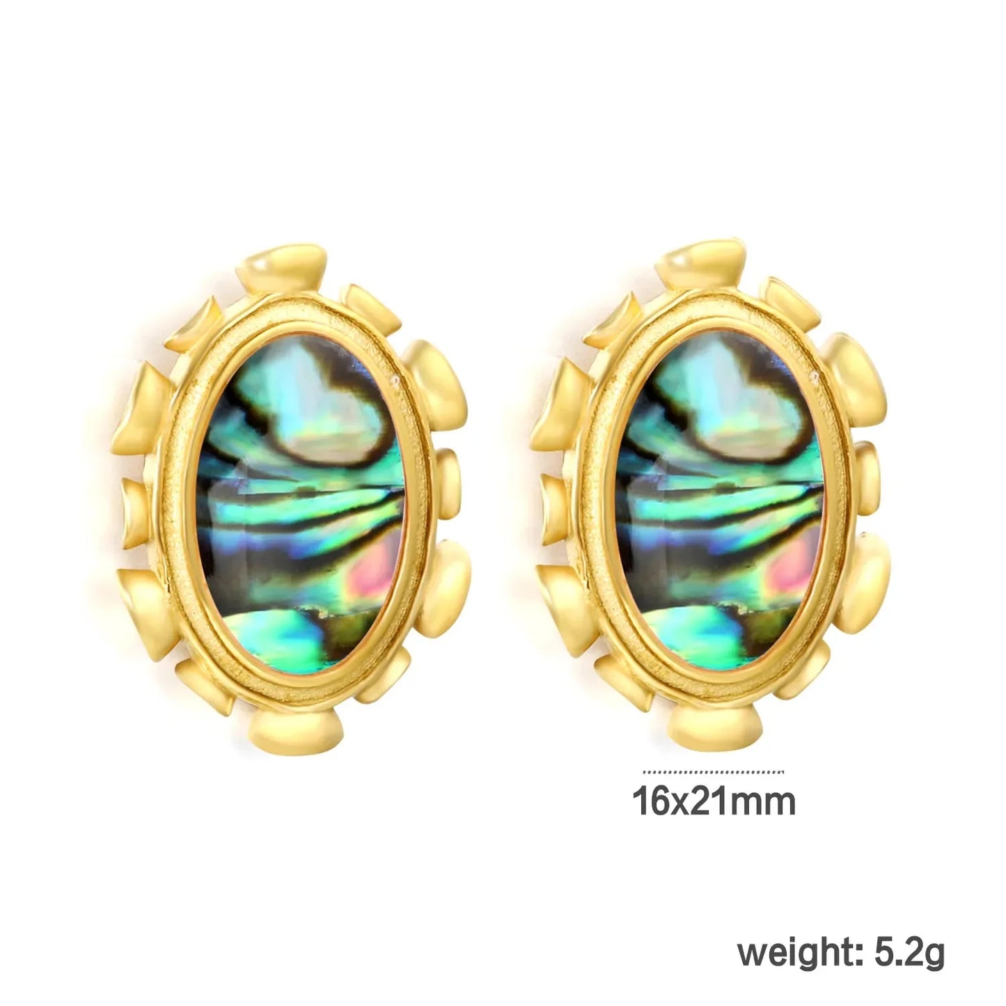 304L Stainless Steel Oval Shell Studs | Elegant Retro Gold Jewelry