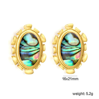 304L Stainless Steel Oval Shell Studs | Elegant Retro Gold Jewelry