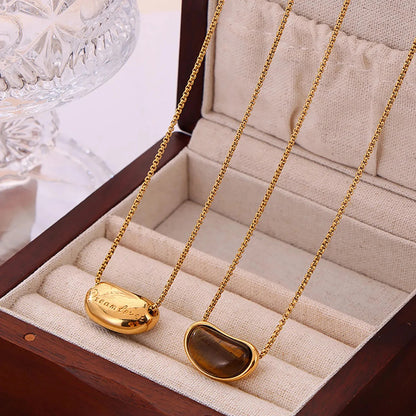 Wholesale Waterproof PVD Gold Tiger Eye Bean Long Necklace