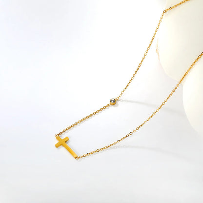Dainty Minimalist Cross Necklace with Sparkle CZ Stainless Steel