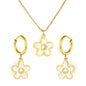 Bulk Gold Plated Flower Jewelry Set 304L Steel with Natural Shell Pendant & Earrings