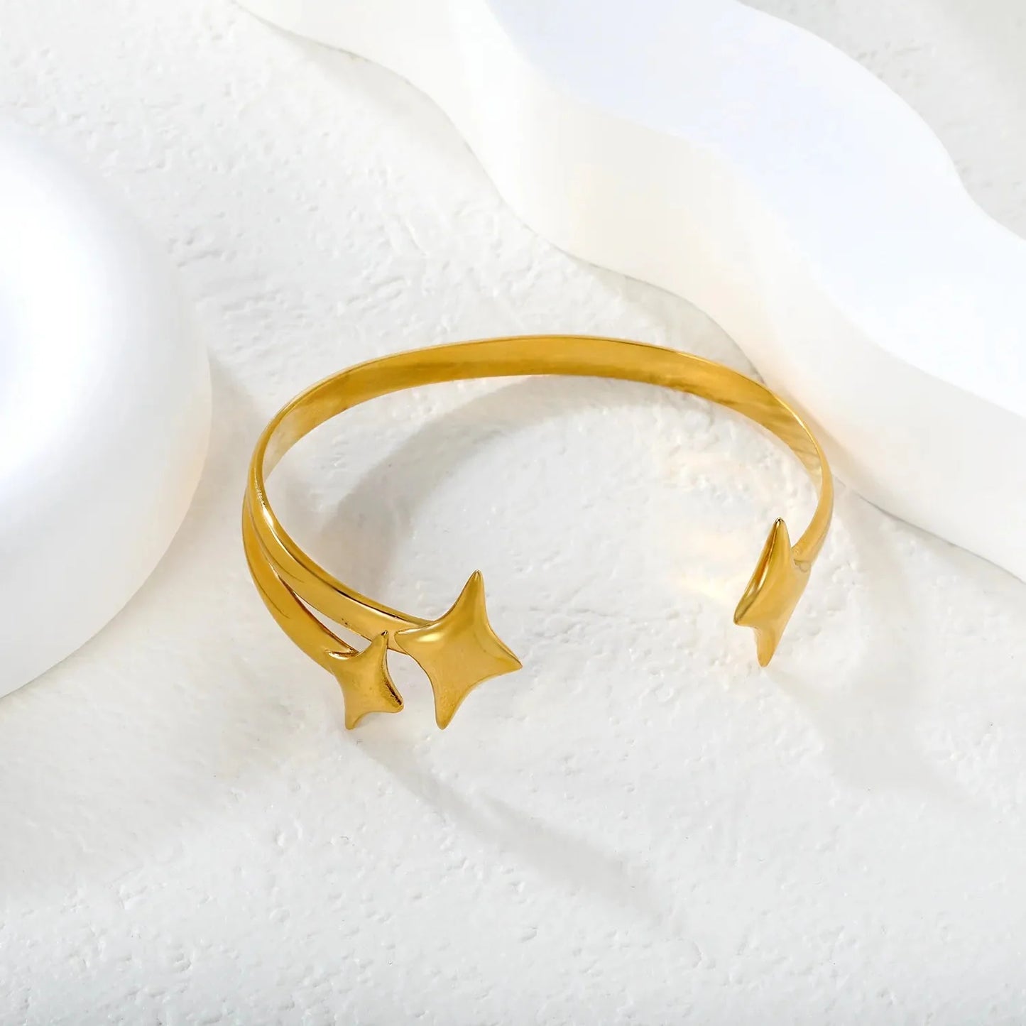 304L Stainless Steel Gold Bangle with Star Charm Design