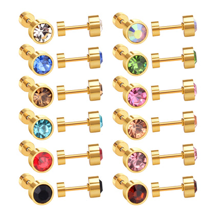Wholesale Golden Stud Earrings with Multicolored Gemstones