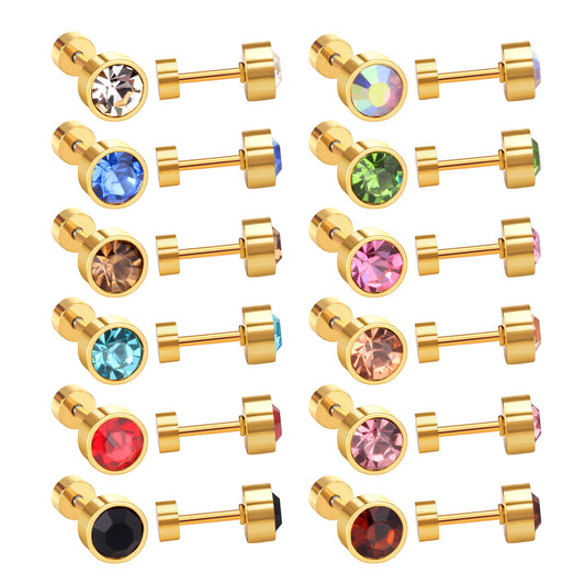Wholesale Golden Stud Earrings with Multicolored Gemstones