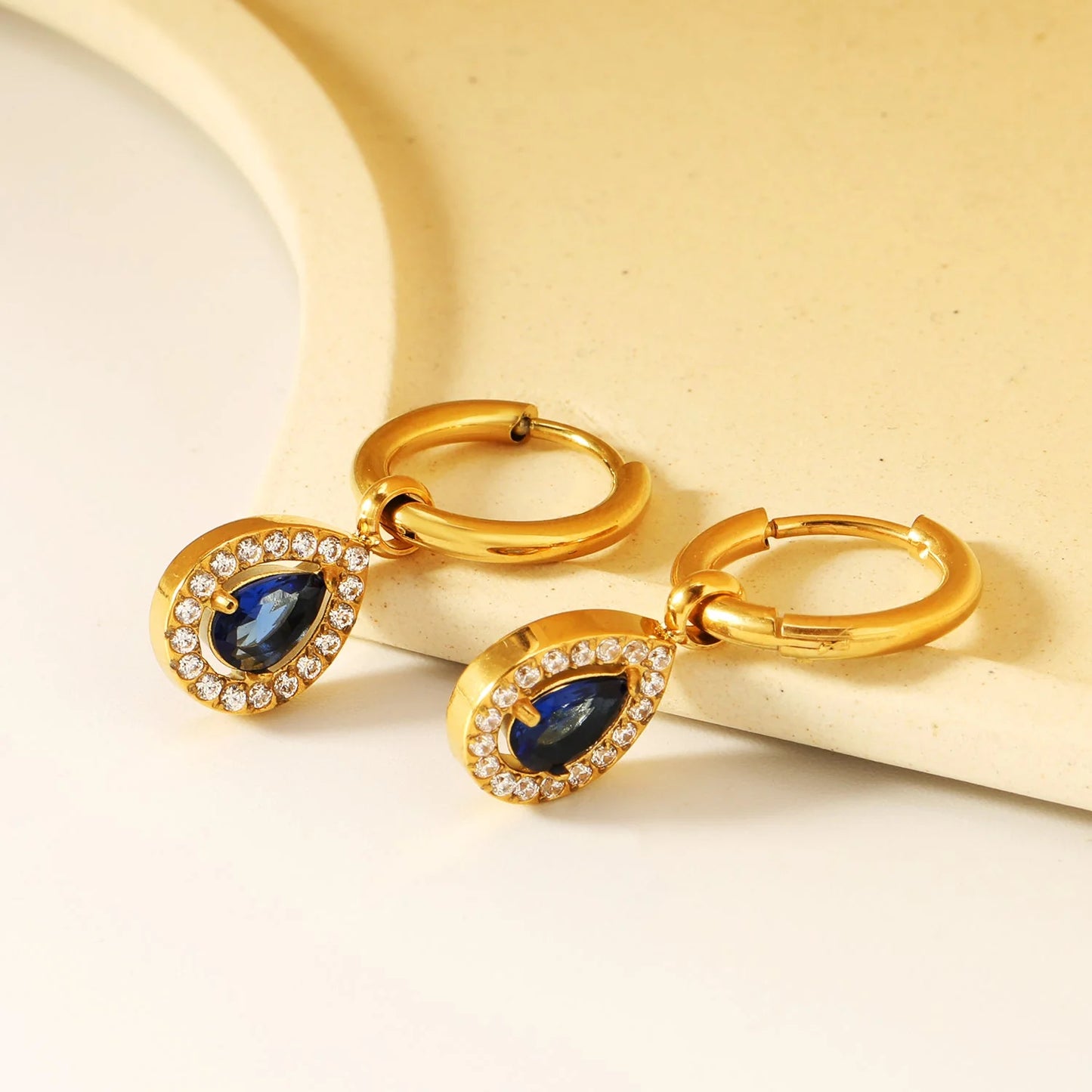 304L Stainless Steel Teardrop Zircon Earrings Wholesale | Bulk Gold
