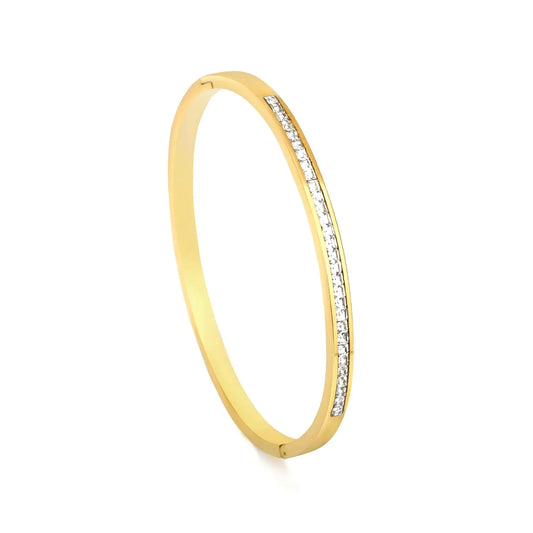 Elegant 304L Stainless Steel Gold Bangle | Princess Cut Gift