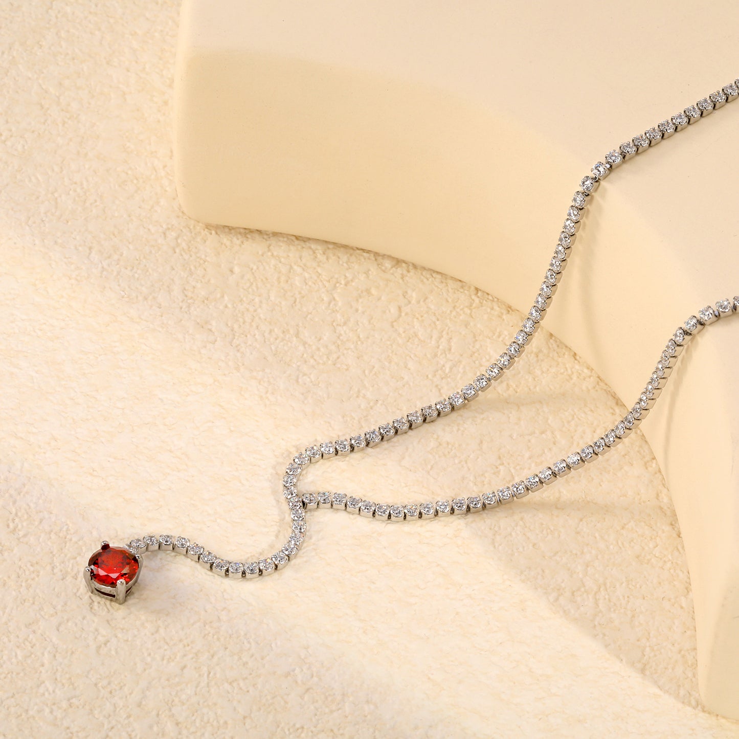Elegant Red Crystal Pendant Y-Necklace for Evening Wear