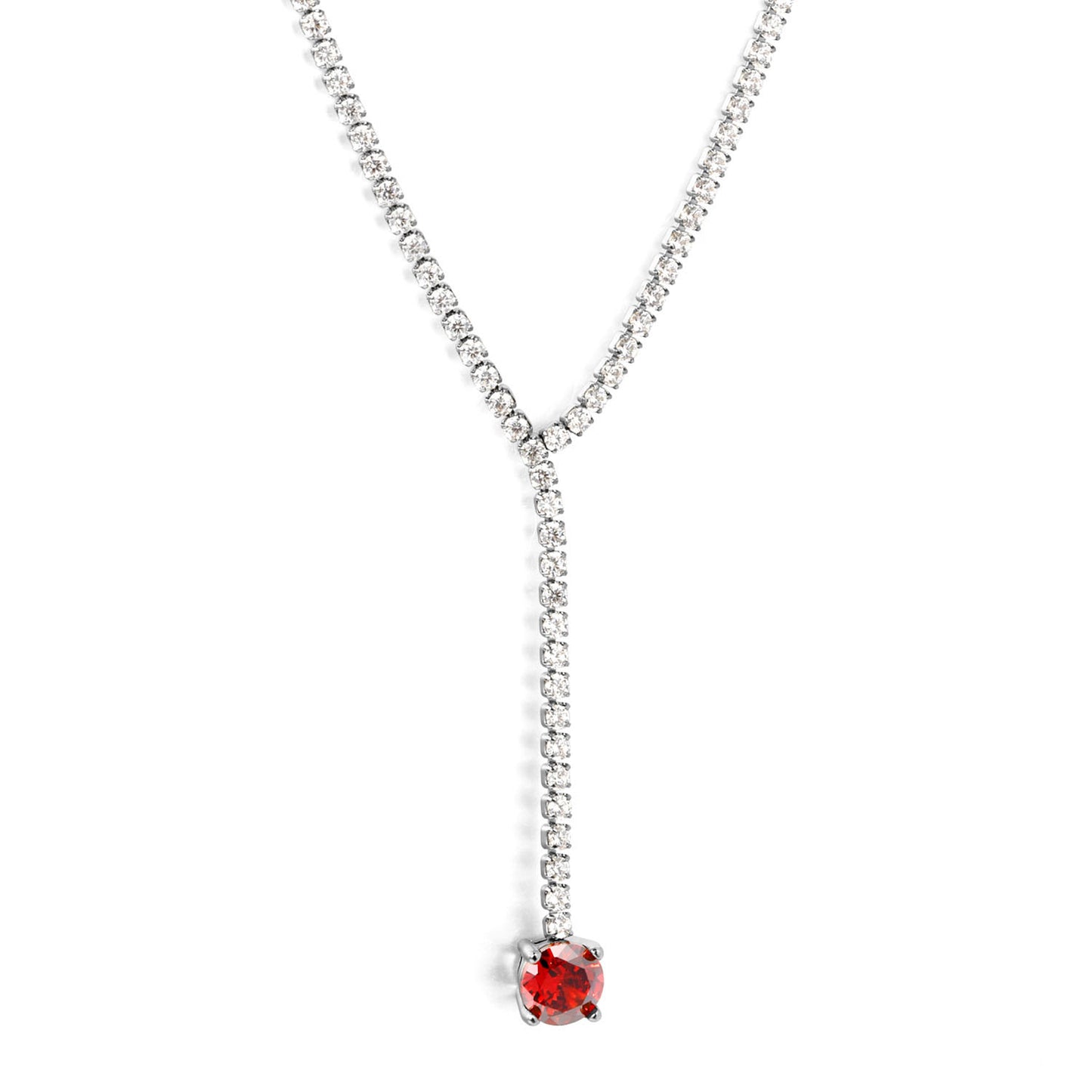 Elegant Red Crystal Pendant Y-Necklace for Evening Wear