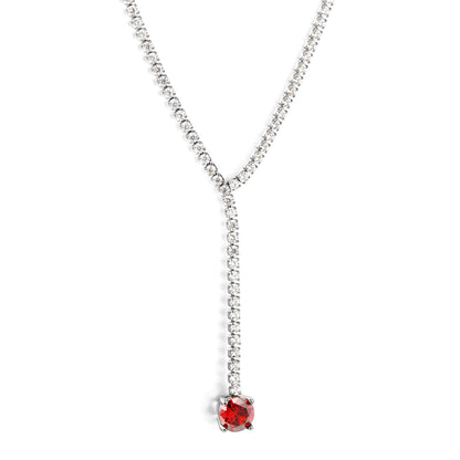 Elegant Red Crystal Pendant Y-Necklace for Evening Wear