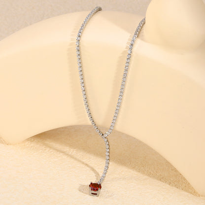 Elegant Red Crystal Pendant Y-Necklace for Evening Wear