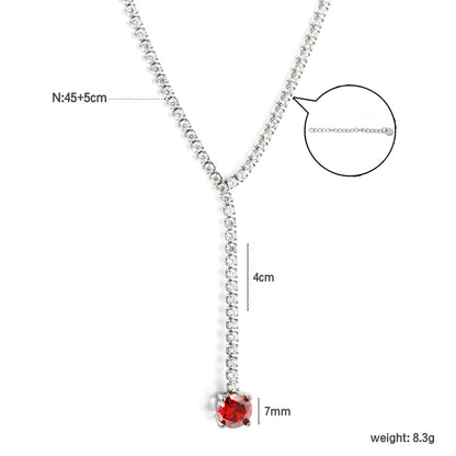 Elegant Red Crystal Pendant Y-Necklace for Evening Wear
