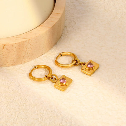 Y2K Aesthetic Openable Envelope Charm Pink Gemstone Heart Huggie Hoop Earrings