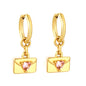 Y2K Aesthetic Openable Envelope Charm Pink Gemstone Heart Huggie Hoop Earrings
