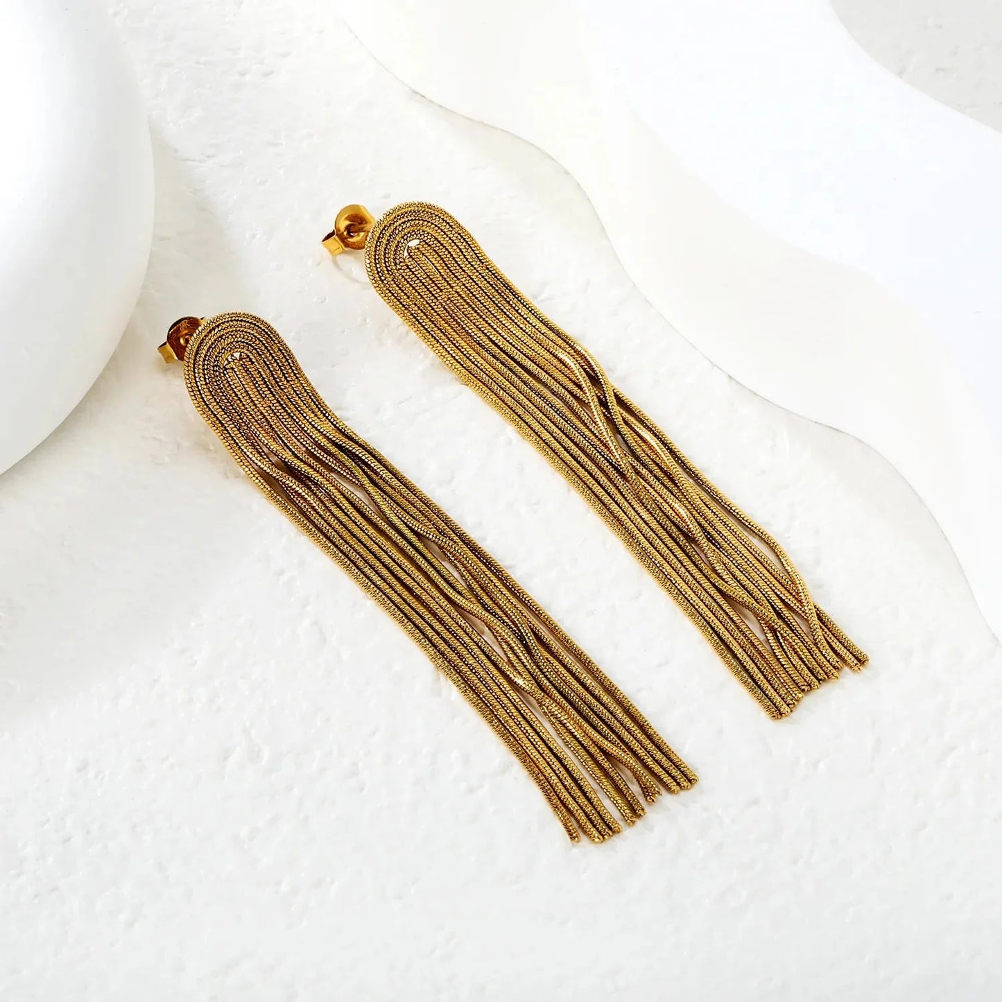 Wholesale Stainless Steel Tassel Earrings | 70mm Snake Chain Bulk
