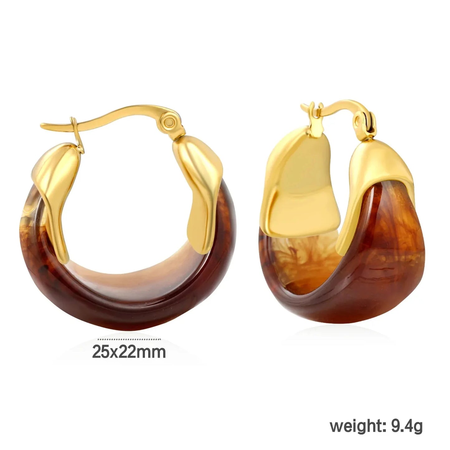 Aesthetic 304L Stainless Steel Wide Hoops | Marble Resin Gold Earrings