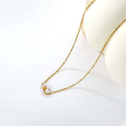 Bulk PVD Gold Sculpted Shell Pearl Flower Pendant Necklace