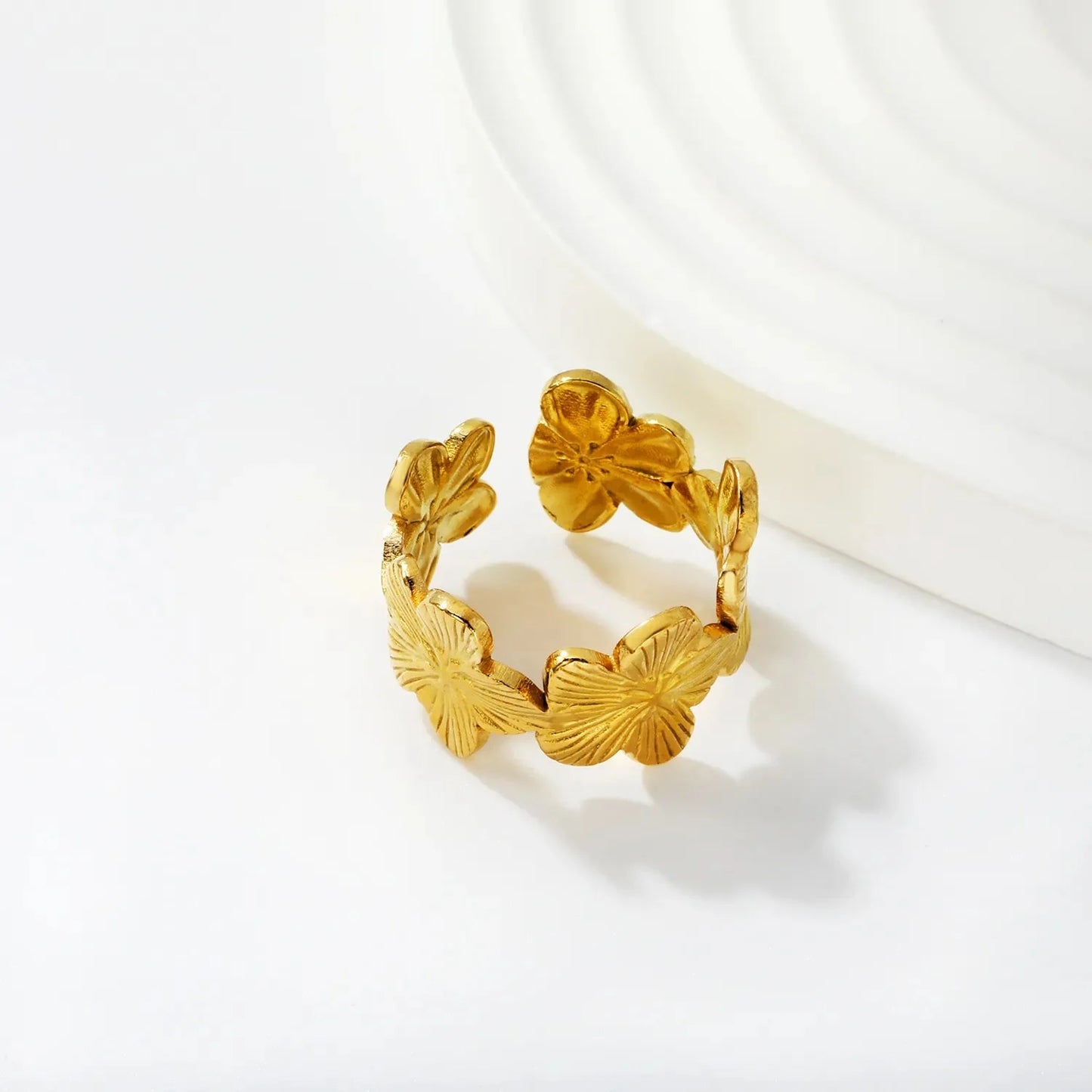 French Retro 304L Stainless Steel Flower Ring | Textured Full Band Gift