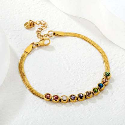 Wholesale 304L Stainless Steel Rainbow Zircon Bracelet Gold Plated