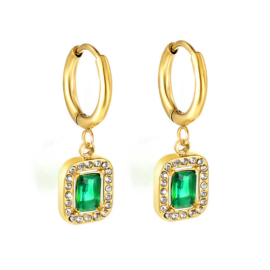 Wholesale Stainless Steel Square Earrings | Emerald Zircon Bulk