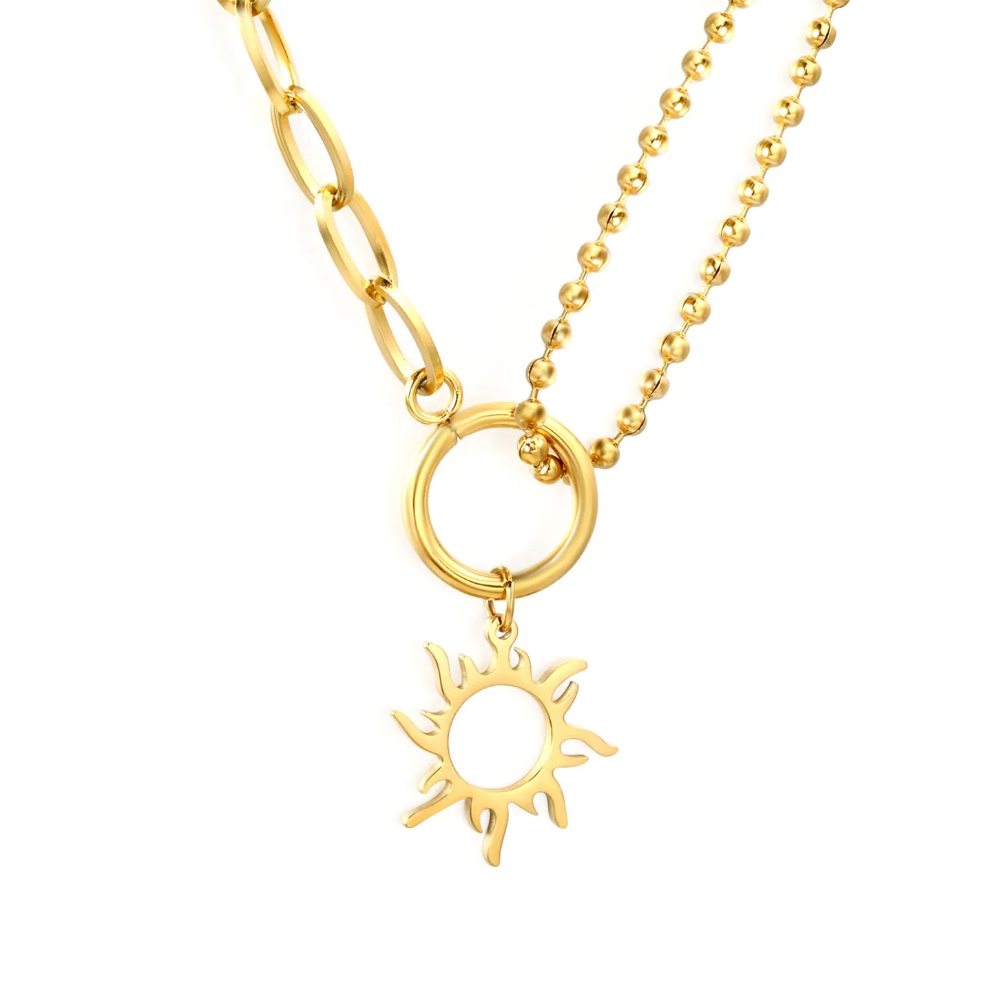 Wholesale Waterproof PVD Gold Layered Sun Silhouette Necklace