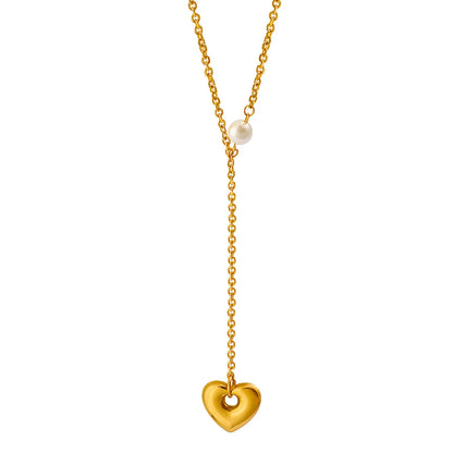 Romantic Adjustable Y-Necklace with Shell Pearl & Heart Drop Stainless Steel