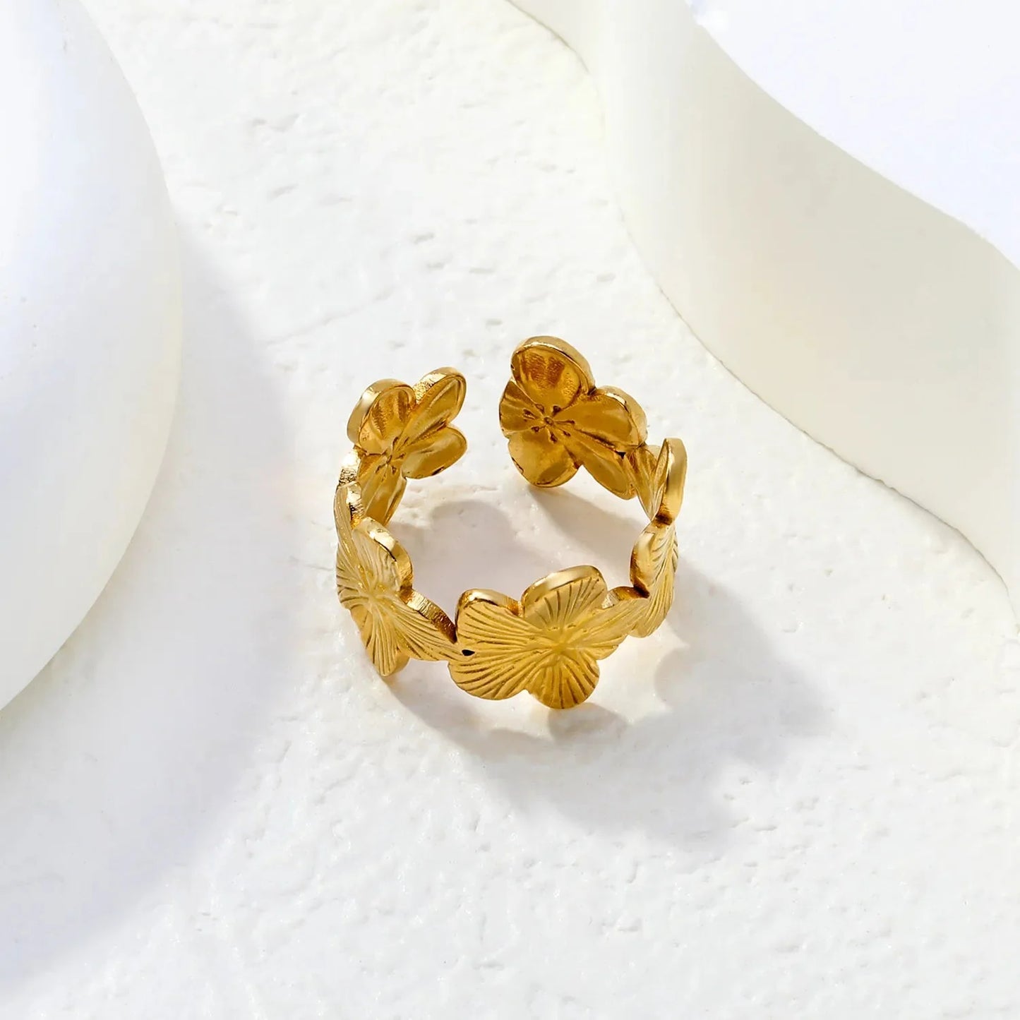 French Retro 304L Stainless Steel Flower Ring | Textured Full Band Gift