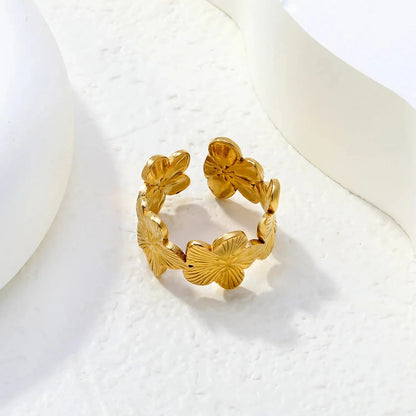 French Retro 304L Stainless Steel Flower Ring | Textured Full Band Gift