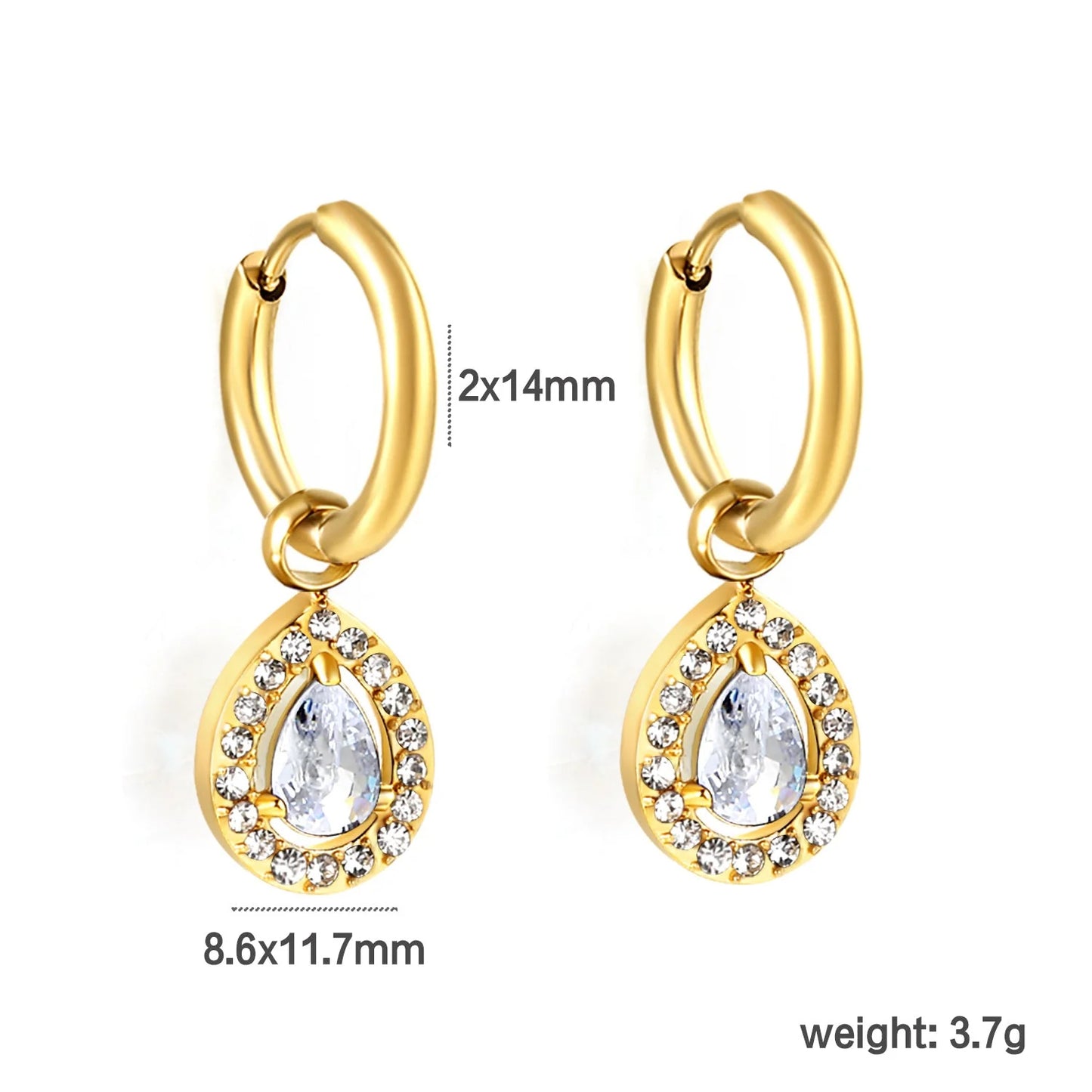304L Stainless Steel Teardrop Zircon Earrings Wholesale | Bulk Gold