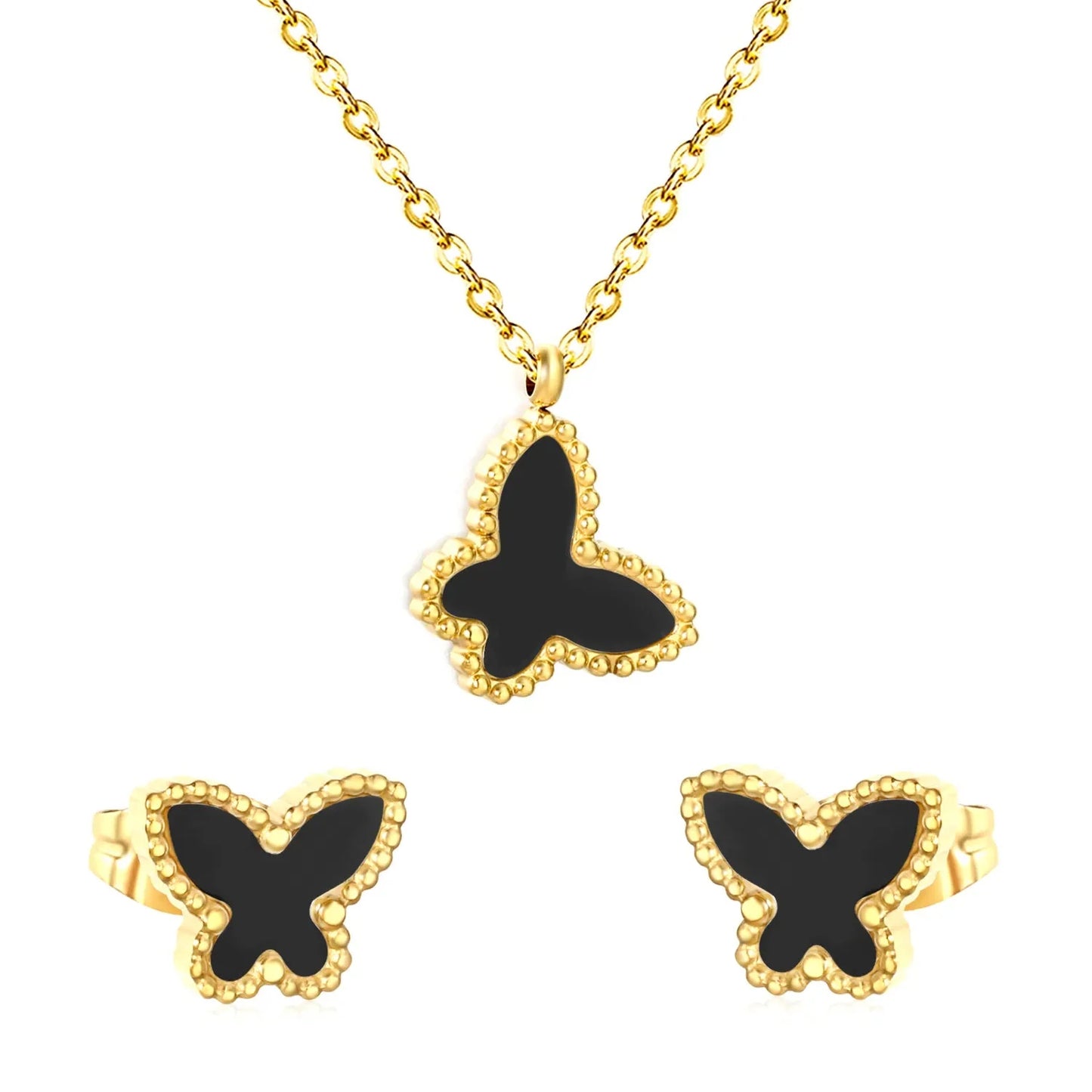Wholesale 304L Stainless Steel Butterfly Necklace & Earrings Set