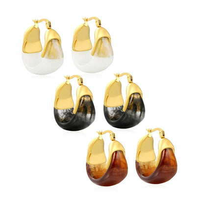 Aesthetic 304L Stainless Steel Wide Hoops | Marble Resin Gold Earrings