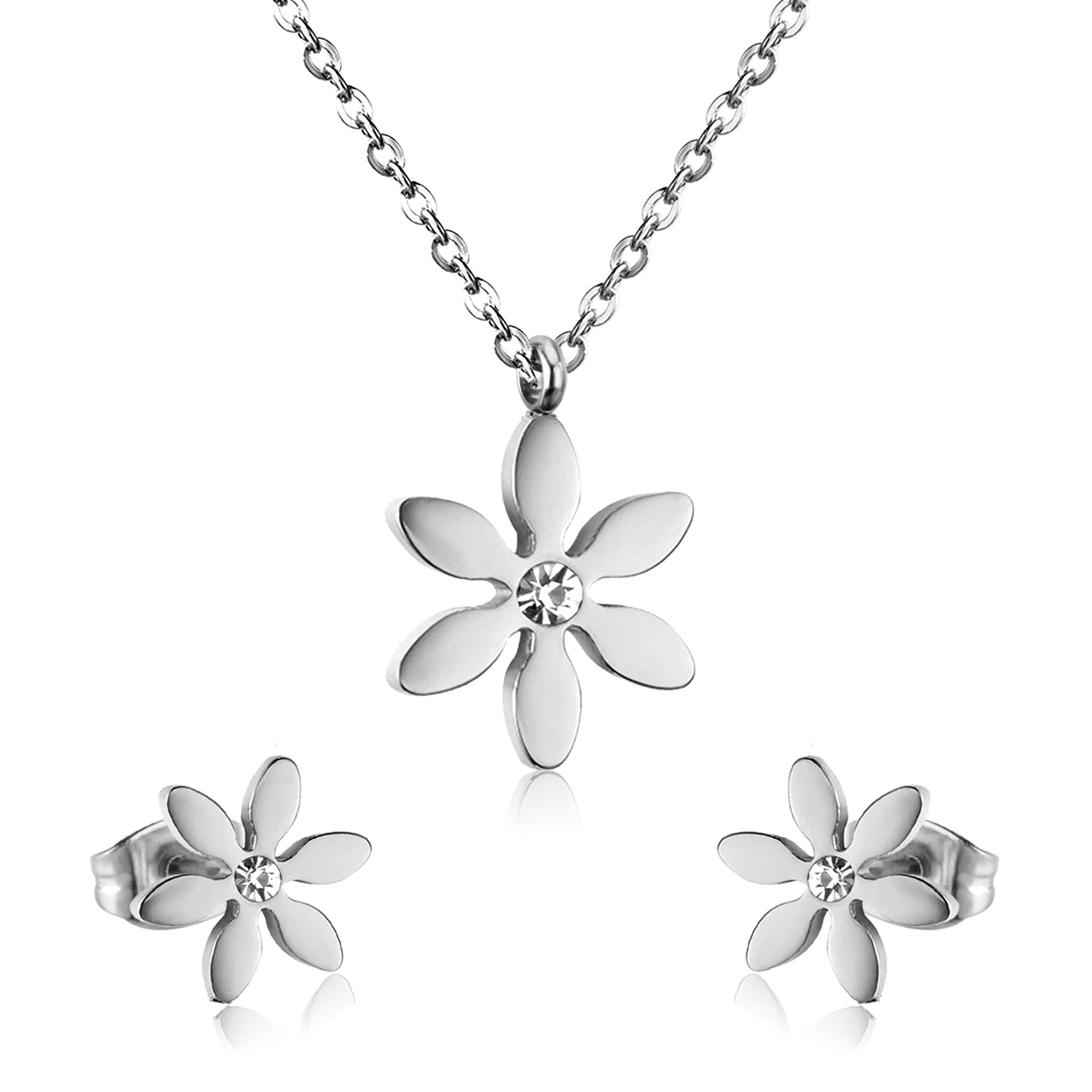 five petal diamond jewelry set-steel