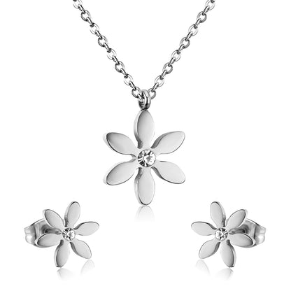 five petal diamond jewelry set-steel