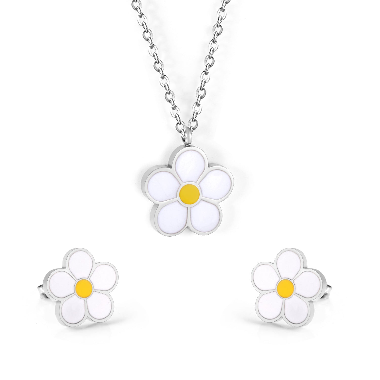 five petal flower jewelry white yellow-steel