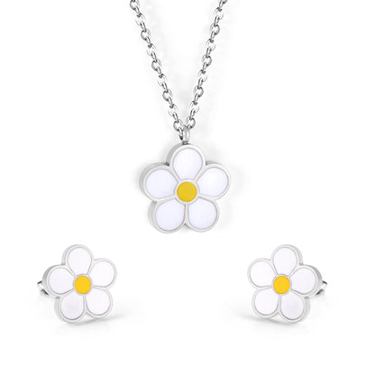 five petal flower jewelry white yellow-steel