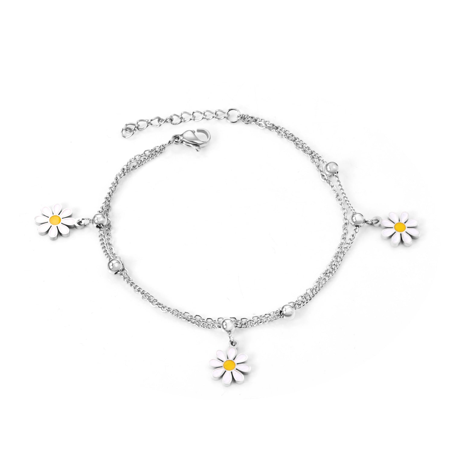 floral-accent-chain-bracelet-Silver