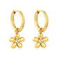 Waterproof 304L Stainless Steel 2x10mm Huggies 9.6mm CZ Flower Drop Earrings