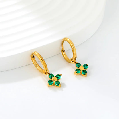 Wholesale four-claw emerald green cubic zirconia flower earrings