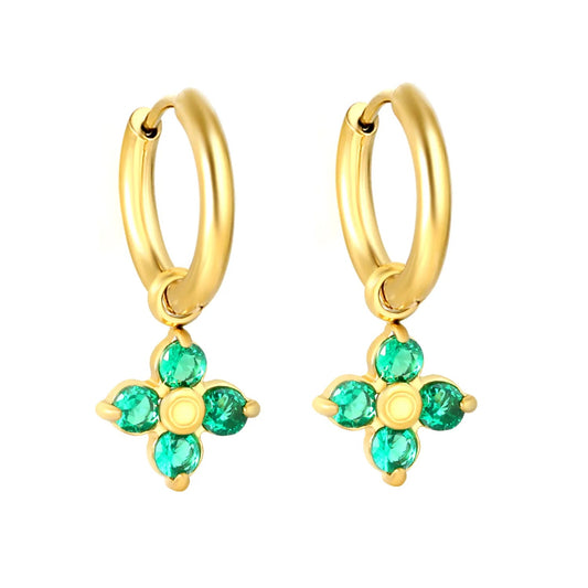 Wholesale four-claw emerald green cubic zirconia flower earrings