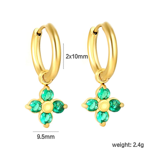 Wholesale four-claw emerald green cubic zirconia flower earrings