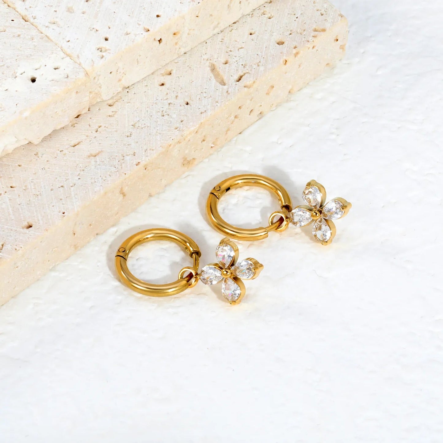 B2B Supplier Four Leaf Marquise CZ Flower Charm Drop Hoop Earrings Factory
