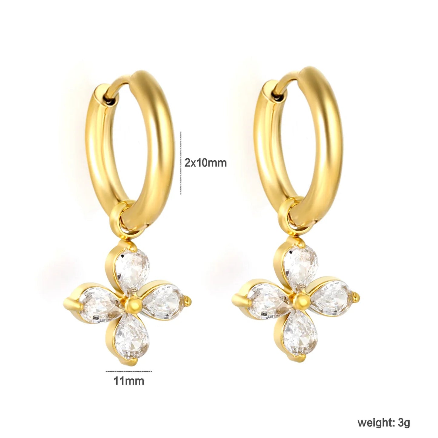 B2B Supplier Four Leaf Marquise CZ Flower Charm Drop Hoop Earrings Factory