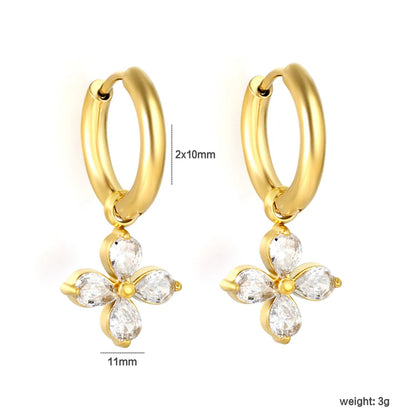 B2B Supplier Four Leaf Marquise CZ Flower Charm Drop Hoop Earrings Factory