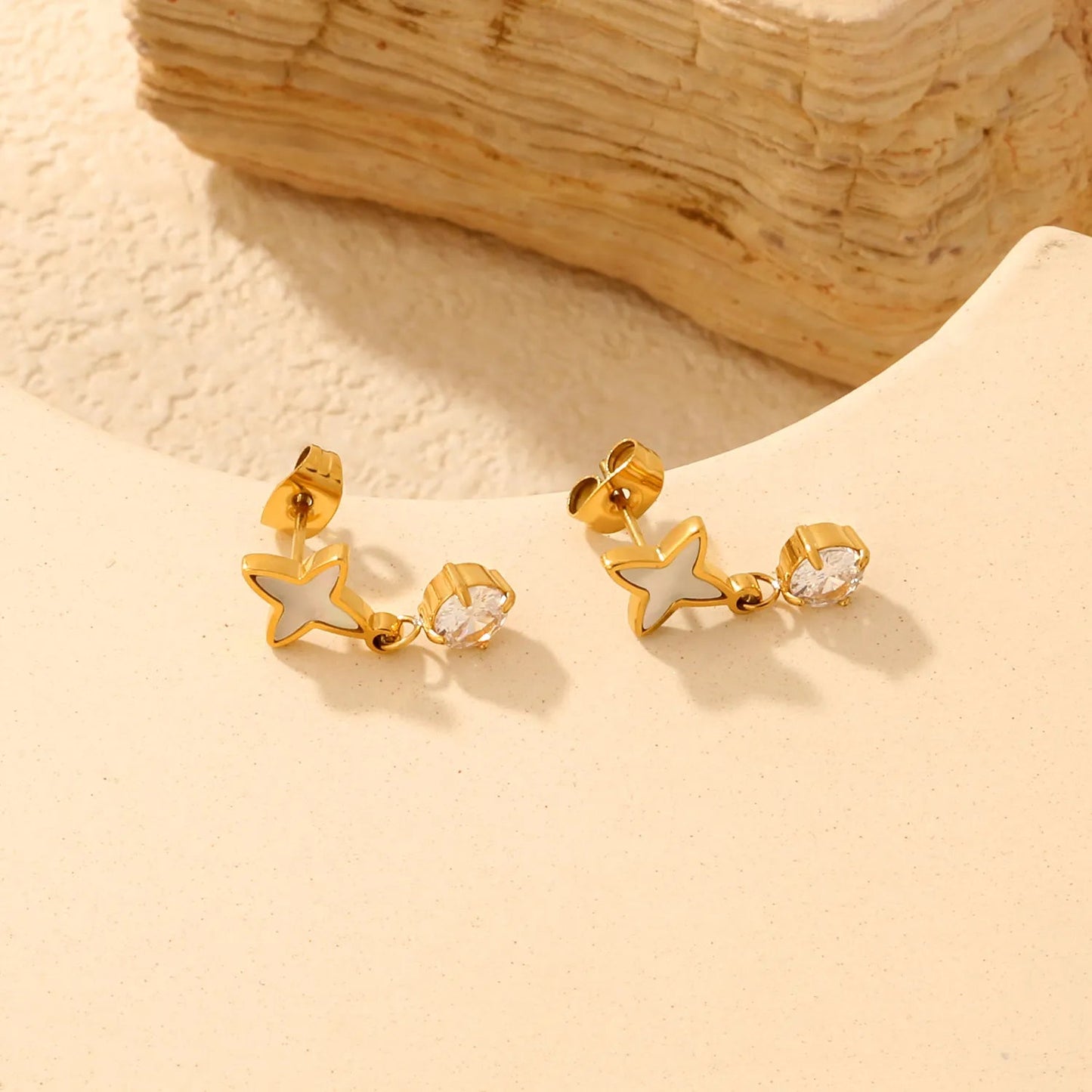 Waterproof 304L Stainless Steel Mother of Pearl Starburst Earrings