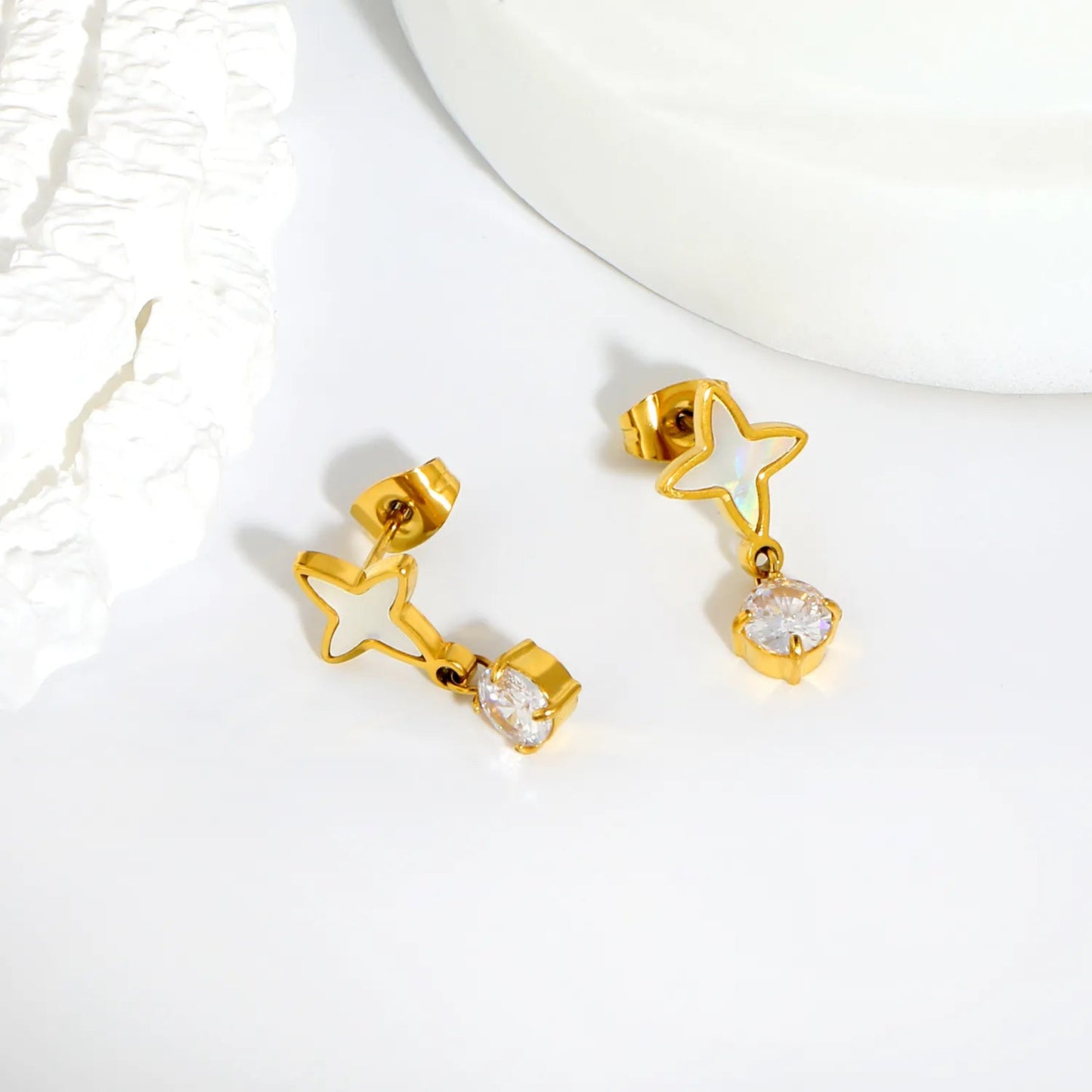 Waterproof 304L Stainless Steel Mother of Pearl Starburst Earrings