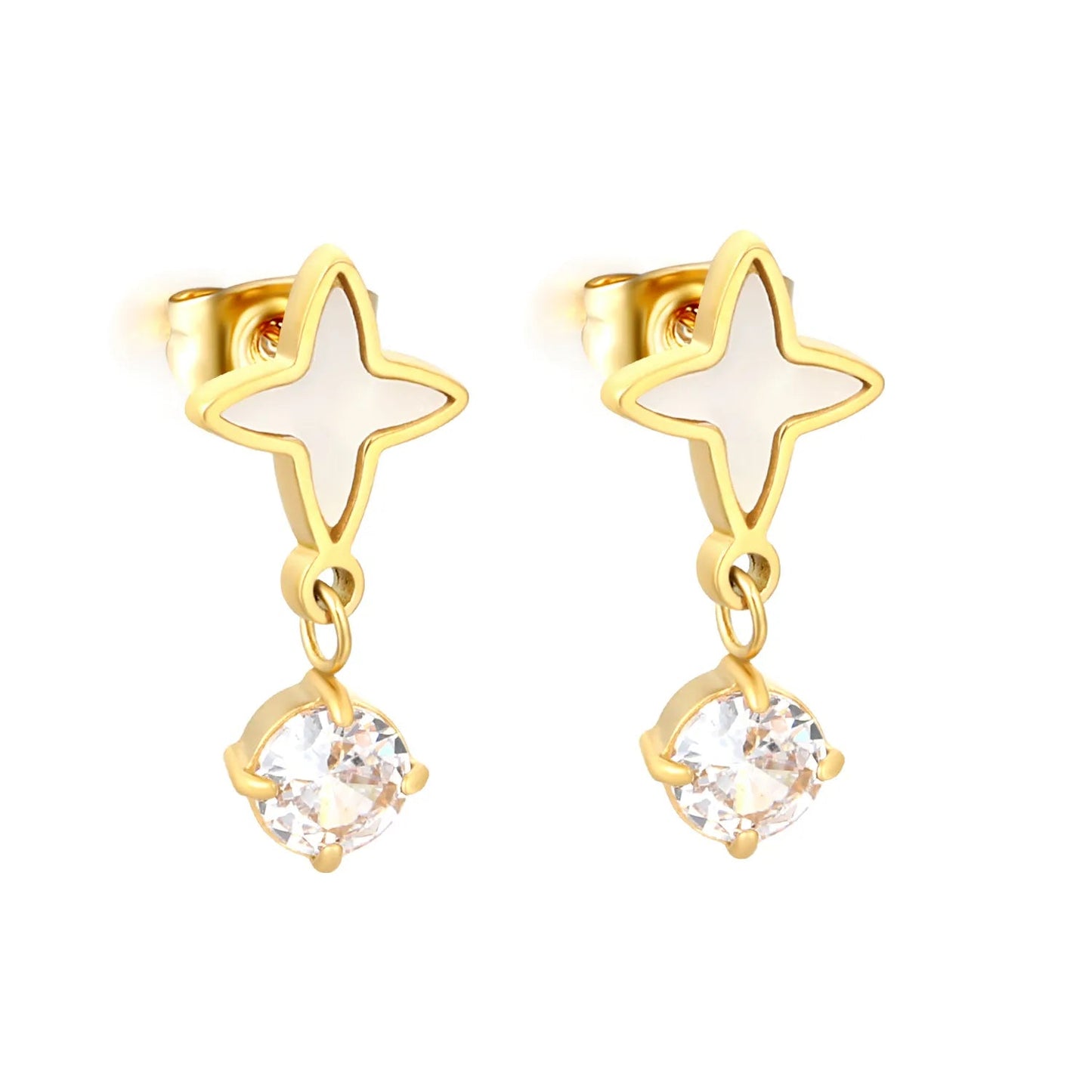 Waterproof 304L Stainless Steel Mother of Pearl Starburst Earrings