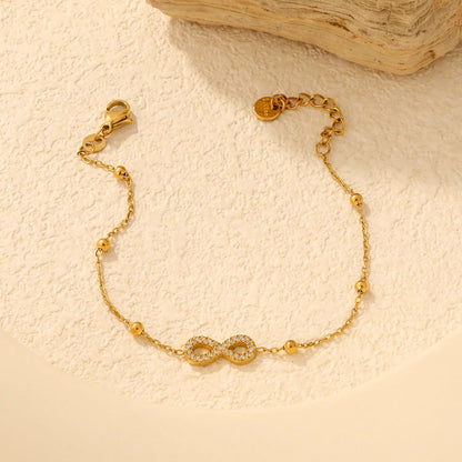 Full Pave CZ Infinity Symbol Station Bead Cable Bracelet 304L Stainless Steel