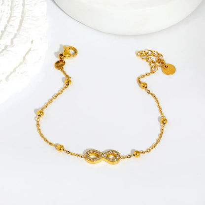 Full Pave CZ Infinity Symbol Station Bead Cable Bracelet 304L Stainless Steel